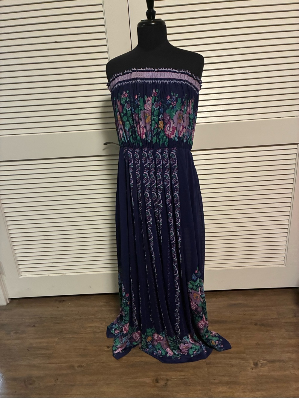 Strapless Gottex Navy Floral Maxi Dress